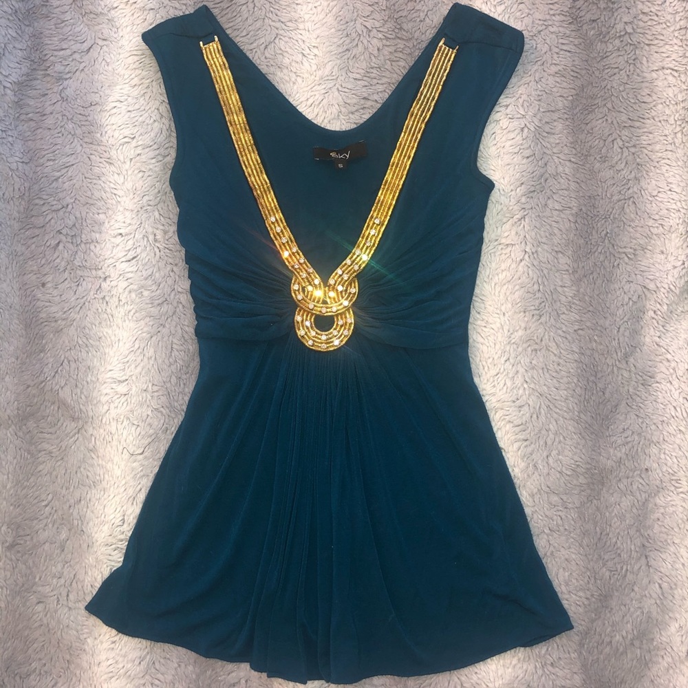 Teal Top With Gold Embellishment